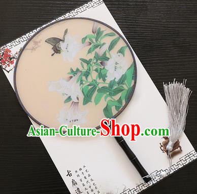 Chinese Traditional Palace Fans Ancient Princess Printing Morning Glory Round Fans for Women