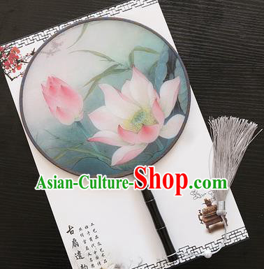 Chinese Traditional Palace Fans Ancient Princess Printing Lotus Round Fans for Women