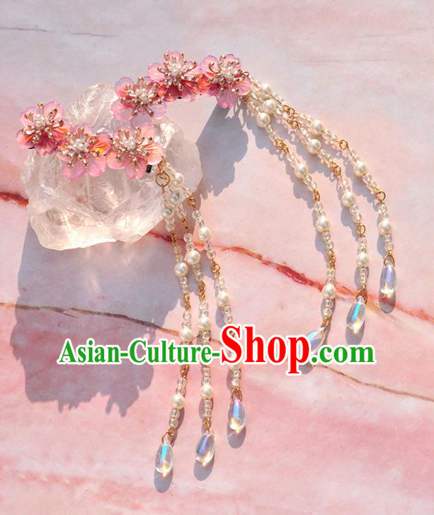 Chinese Ancient Princess Flowers Hair Sticks Tassel Hairpins Traditional Hanfu Hair Accessories for Women