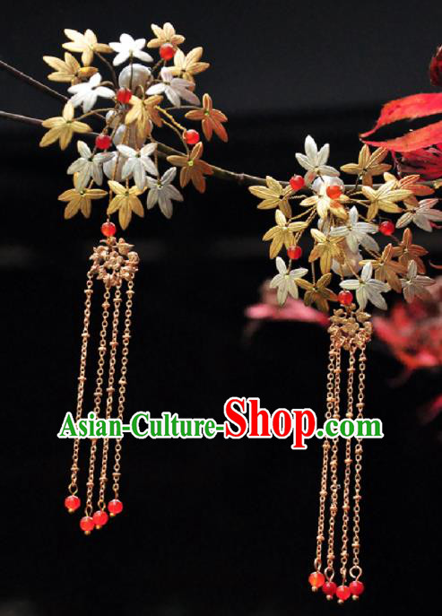 Chinese Ancient Princess Maple Leaf Hair Claws Tassel Hairpins Traditional Hanfu Hair Accessories for Women