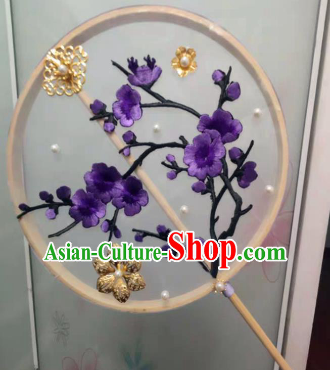 Chinese Traditional Palace Fans Ancient Princess Hanfu Embroidered Plum Blossom Round Fans for Women