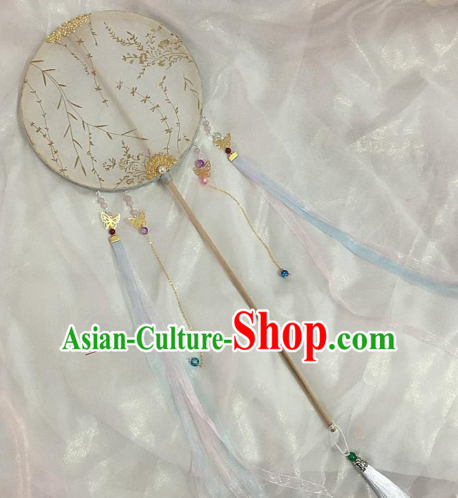 Chinese Traditional Palace Fans Ancient Princess Hanfu Silk Round Fans for Women