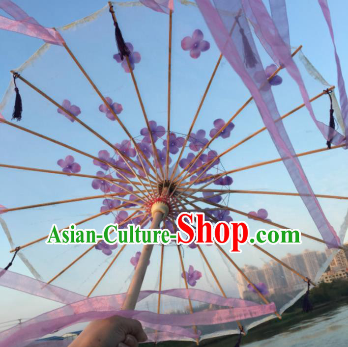 Chinese Ancient Princess Purple Ribbon Umbrella Traditional Handmade Silk Umbrellas for Women