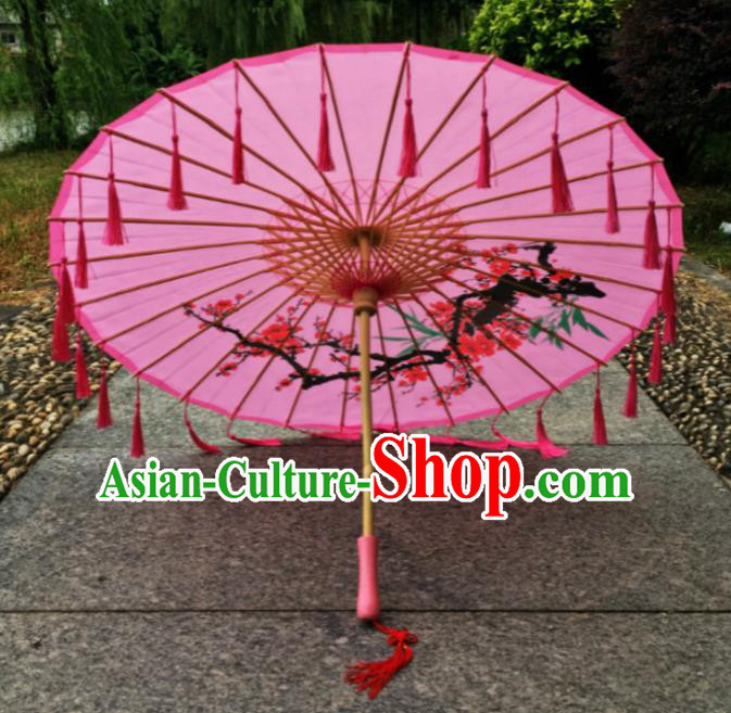 Chinese Ancient Princess Umbrella Traditional Handmade Pink Tassel Umbrellas for Women