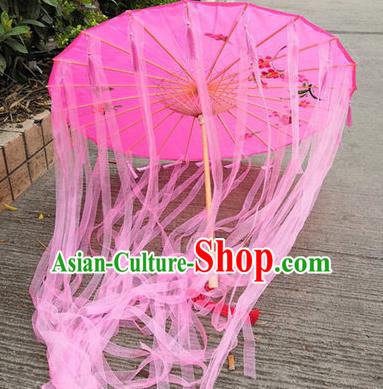 Chinese Ancient Drama Prop Princess Pink Ribbon Umbrella Traditional Handmade Umbrellas for Women