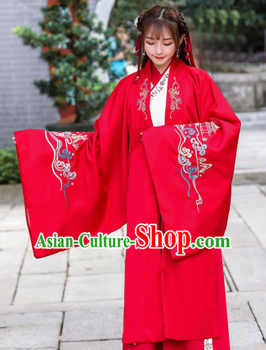 Traditional Chinese Jin Dynasty Princess Historical Costume Ancient Peri Red Hanfu Dress for Women