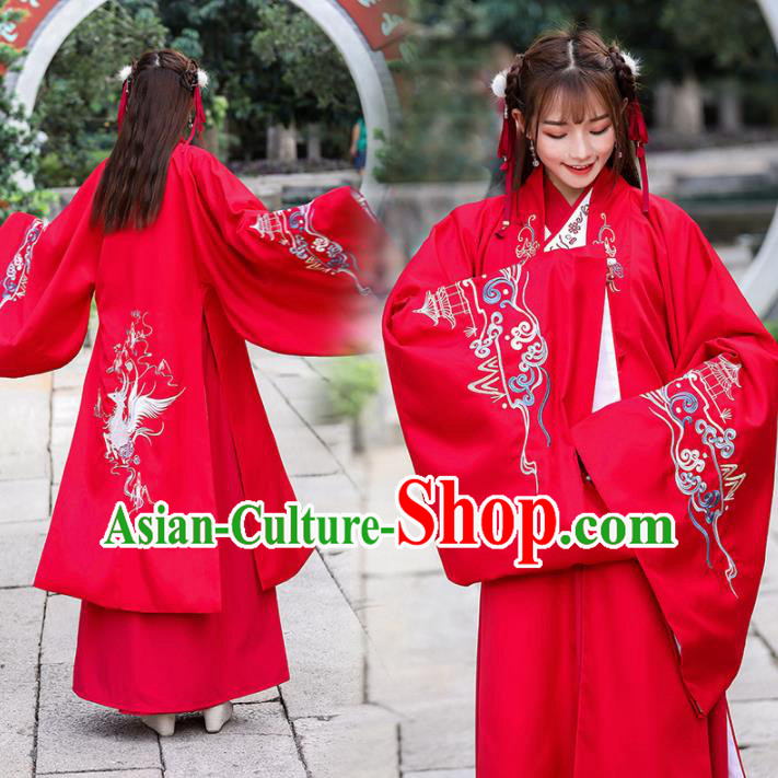 Traditional Chinese Jin Dynasty Princess Historical Costume Ancient Peri Red Hanfu Dress for Women