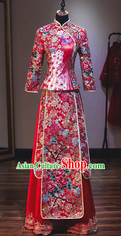 Chinese Traditional Wedding Diamante Xiuhe Suit Ancient Bride Embroidered Dress for Women