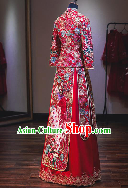 Chinese Traditional Wedding Diamante Xiuhe Suit Ancient Bride Embroidered Dress for Women