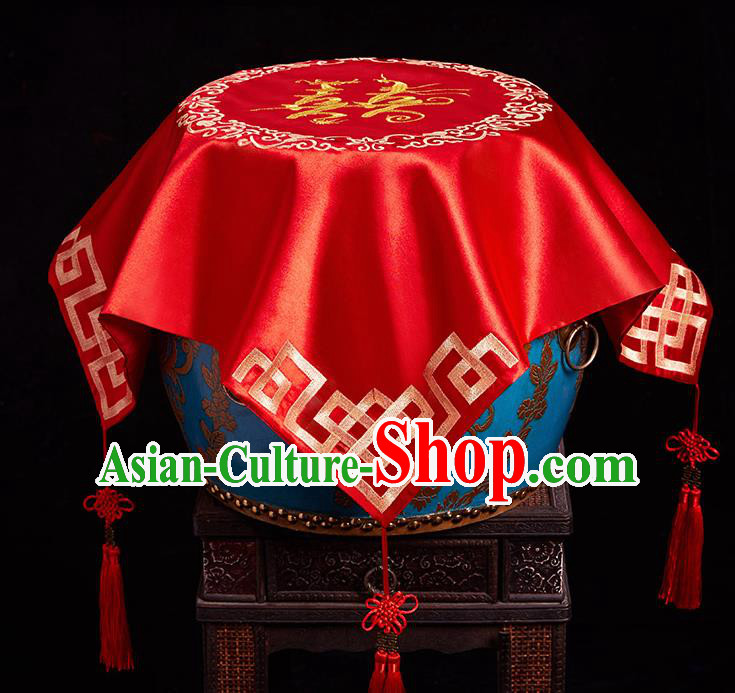 Chinese Ancient Wedding Headdress Embroidered Curtain Traditional Bride Handmade Red Veil for Women