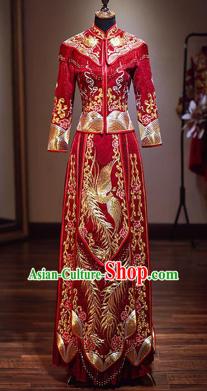 Chinese Traditional Wedding Red Xiuhe Suit Ancient Bride Embroidered Dress for Women