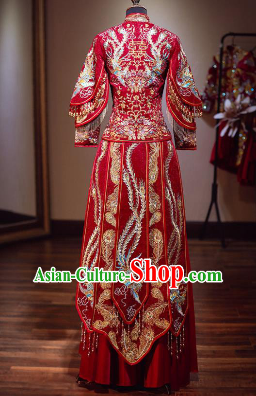 Chinese Traditional Wedding Red Xiuhe Suit Ancient Bride Embroidered Phoenix Dress for Women