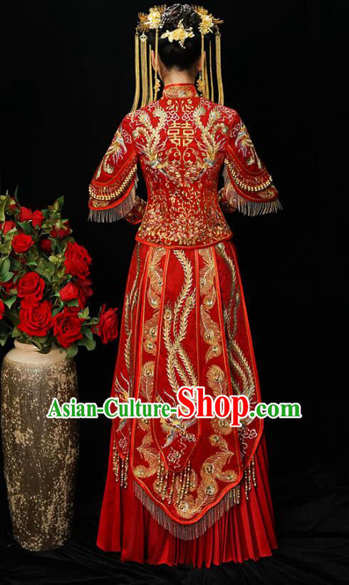 Chinese Traditional Bride Diamante Xiuhe Suit Ancient Wedding Embroidered Phoenix Dress for Women