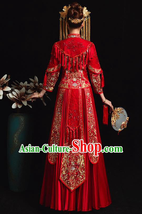 Chinese Traditional Bride Costume Embroidered Xiuhe Suit Ancient Wedding Red Dress for Women