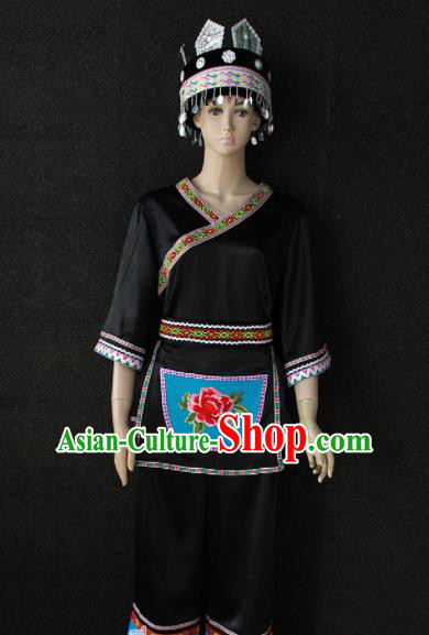 Chinese Traditional Miao Nationality Embroidered Black Clothing Ethnic Folk Dance Costume for Women