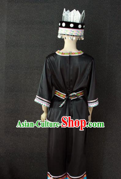 Chinese Traditional Miao Nationality Embroidered Black Clothing Ethnic Folk Dance Costume for Women