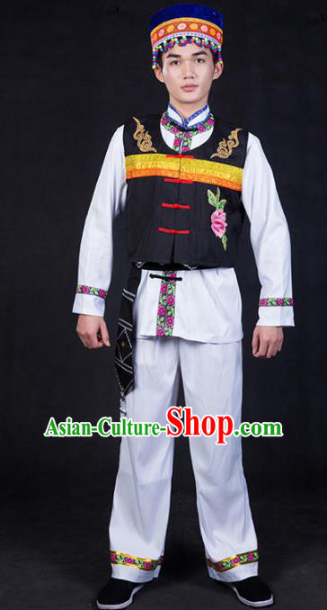 Chinese Traditional Lahu Nationality Clothing Ethnic Bridegroom Folk Dance Costume for Men