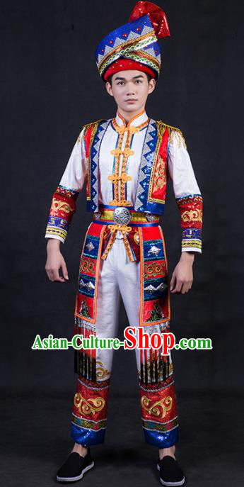 Chinese Traditional Yao Nationality Clothing Ethnic Bridegroom Folk Dance Costume for Men