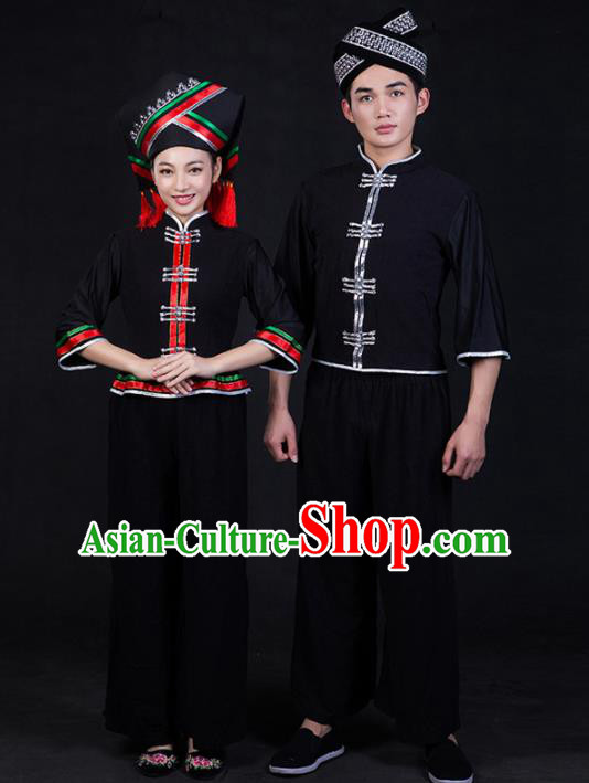 Chinese Traditional Ethnic Folk Dance Costumes Zhuang Nationality Clothing for Women for Men