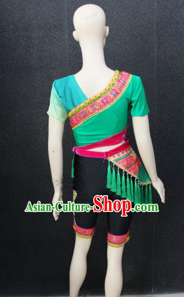 Chinese Traditional Folk Dance Costumes National Dance Green Clothing for Women