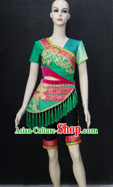 Chinese Traditional Folk Dance Costumes National Dance Green Clothing for Women