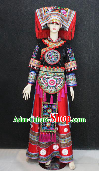 Chinese Traditional Yao Nationality Wedding Dress Ethnic Folk Dance Costume for Women