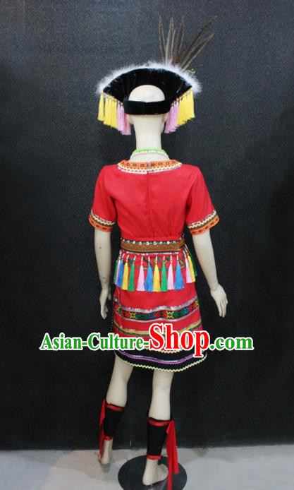 Chinese Traditional Gaoshan Nationality Red Dress Ethnic Folk Dance Costume for Women