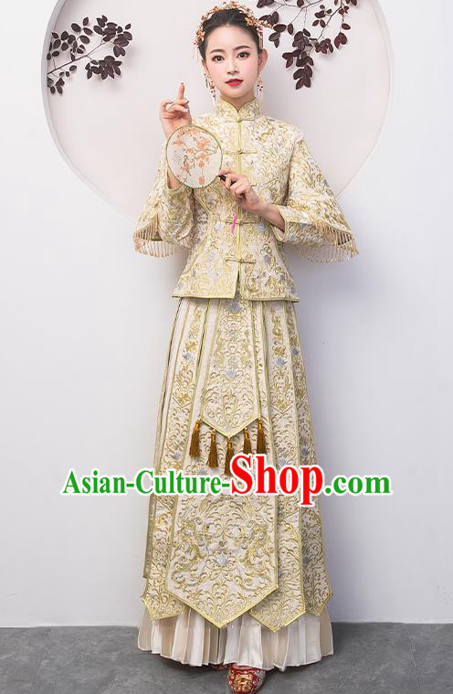 Chinese Traditional Bride Costume White Xiuhe Suit Ancient Wedding Embroidered Dress for Women