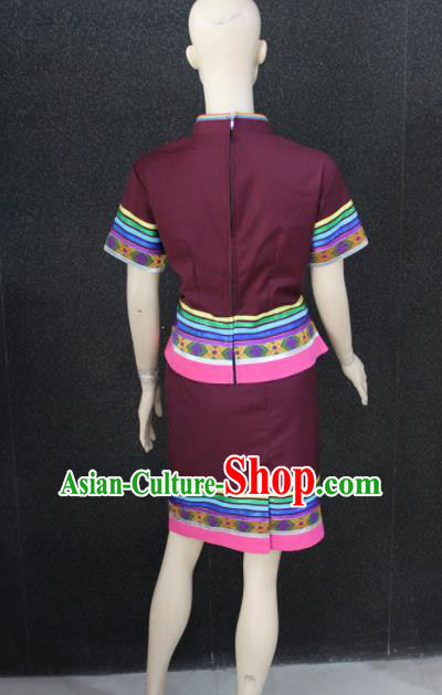 Chinese Traditional Zhuang Nationality Dress Ethnic Folk Dance Costume for Women