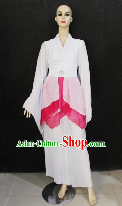 Chinese Traditional Folk Dance Costume National Classical Dance White Dress for Women