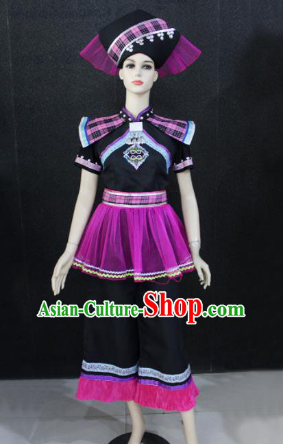 Chinese Traditional Zhuang Nationality Embroidered Clothing Ethnic Folk Dance Costume for Women