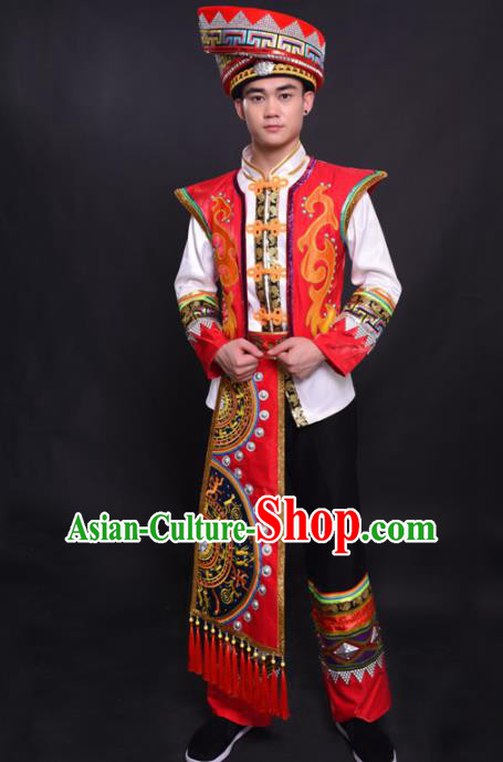 Chinese Traditional Ethnic Bridegroom Costume Zhuang Nationality Festival Folk Dance Clothing for Men