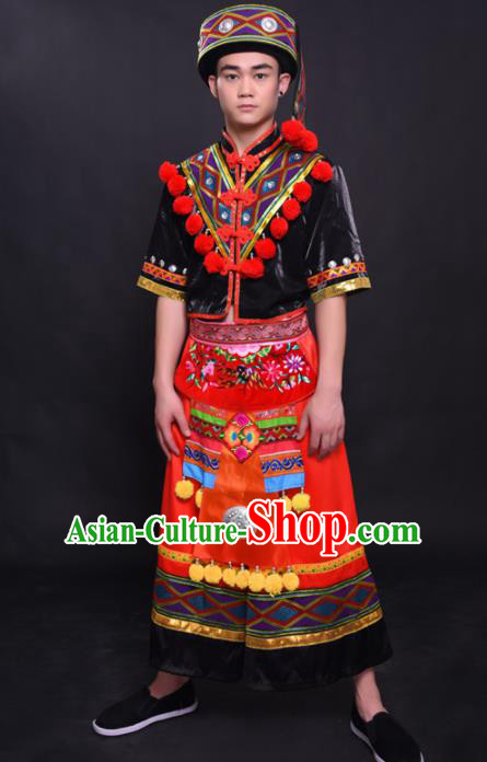 Chinese Traditional Ethnic Bridegroom Costume Yao Nationality Festival Folk Dance Clothing for Men