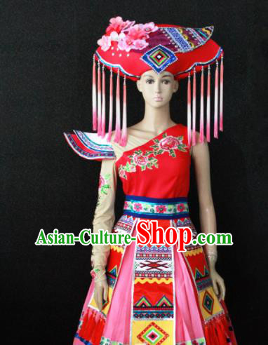 Chinese Traditional Zhuang Nationality Wedding Dress Ethnic Folk Dance Costume for Women