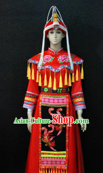 Chinese Traditional She Nationality Wedding Red Dress Ethnic Bride Folk Dance Costume for Women