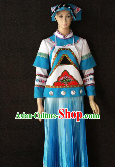 Chinese Traditional Bouyei Nationality White Dress Ethnic Bride Folk Dance Costume for Women