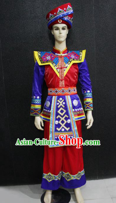 Chinese Traditional Ethnic Folk Dance Costume Zhuang Nationality Festival Bridegroom Clothing for Men