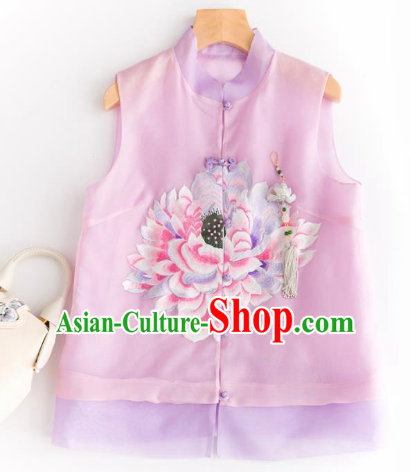 Traditional Chinese National Costume Tang Suit Pink Vest Upper Outer Garment for Women