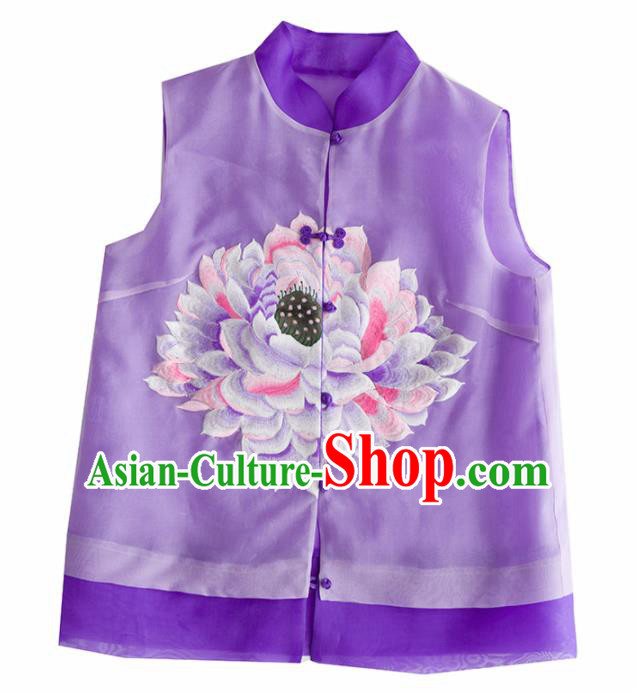 Traditional Chinese National Costume Tang Suit Purple Vest Upper Outer Garment for Women