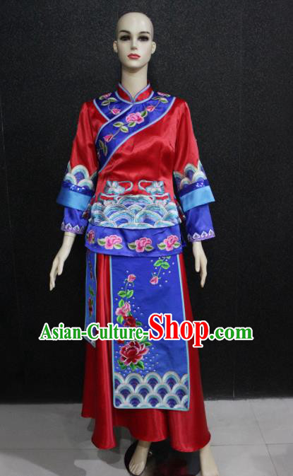 Chinese Traditional Minority Nationality Wedding Red Dress Ethnic Folk Dance Costume for Women