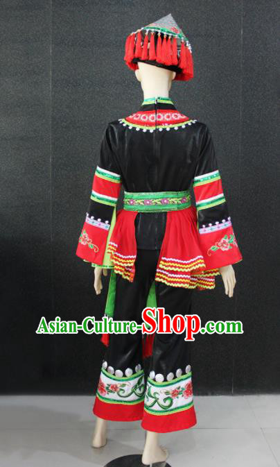 Chinese Traditional Maonan Nationality Black Clothing Ethnic Folk Dance Costume for Women
