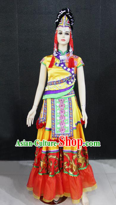 Chinese Traditional Yao Nationality Wedding Dress Ethnic Folk Dance Costume for Women