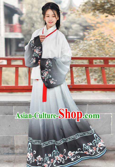 Traditional Chinese Ancient Young Lady Grey Hanfu Dress Ming Dynasty Historical Costume for Women