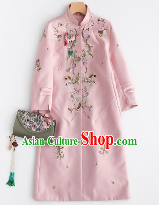 Chinese Traditional National Costume Tang Suit Pink Coat Upper Outer Garment for Women