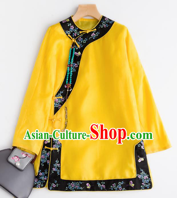 Chinese Traditional National Costume Tang Suit Yellow Blouse Upper Outer Garment for Women