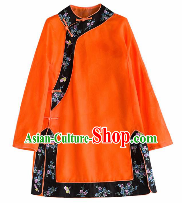 Chinese Traditional National Costume Tang Suit Orange Blouse Upper Outer Garment for Women