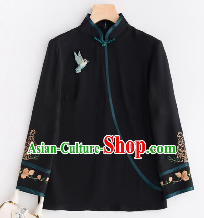 Chinese Traditional National Costume Tang Suit Upper Outer Garment Black Jacket for Women