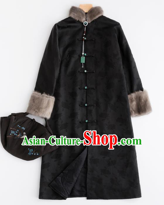 Chinese Traditional Tang Suit Black Dust Coat National Costume Upper Outer Garment for Women