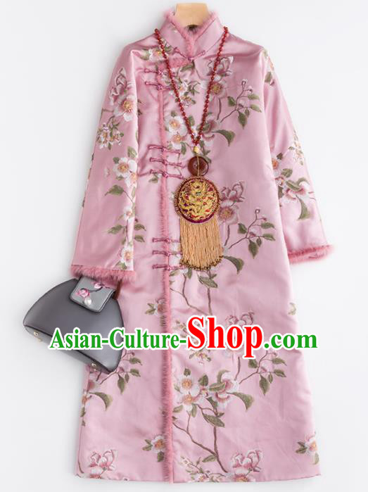 Chinese Traditional Tang Suit Pink Dust Coat National Costume Upper Outer Garment for Women