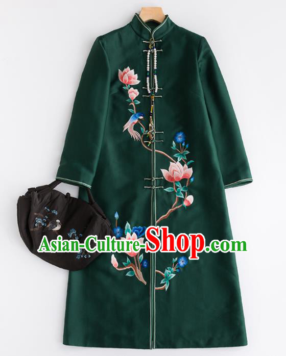 Chinese Traditional Tang Suit National Costume Upper Outer Garment Green Dust Coat for Women